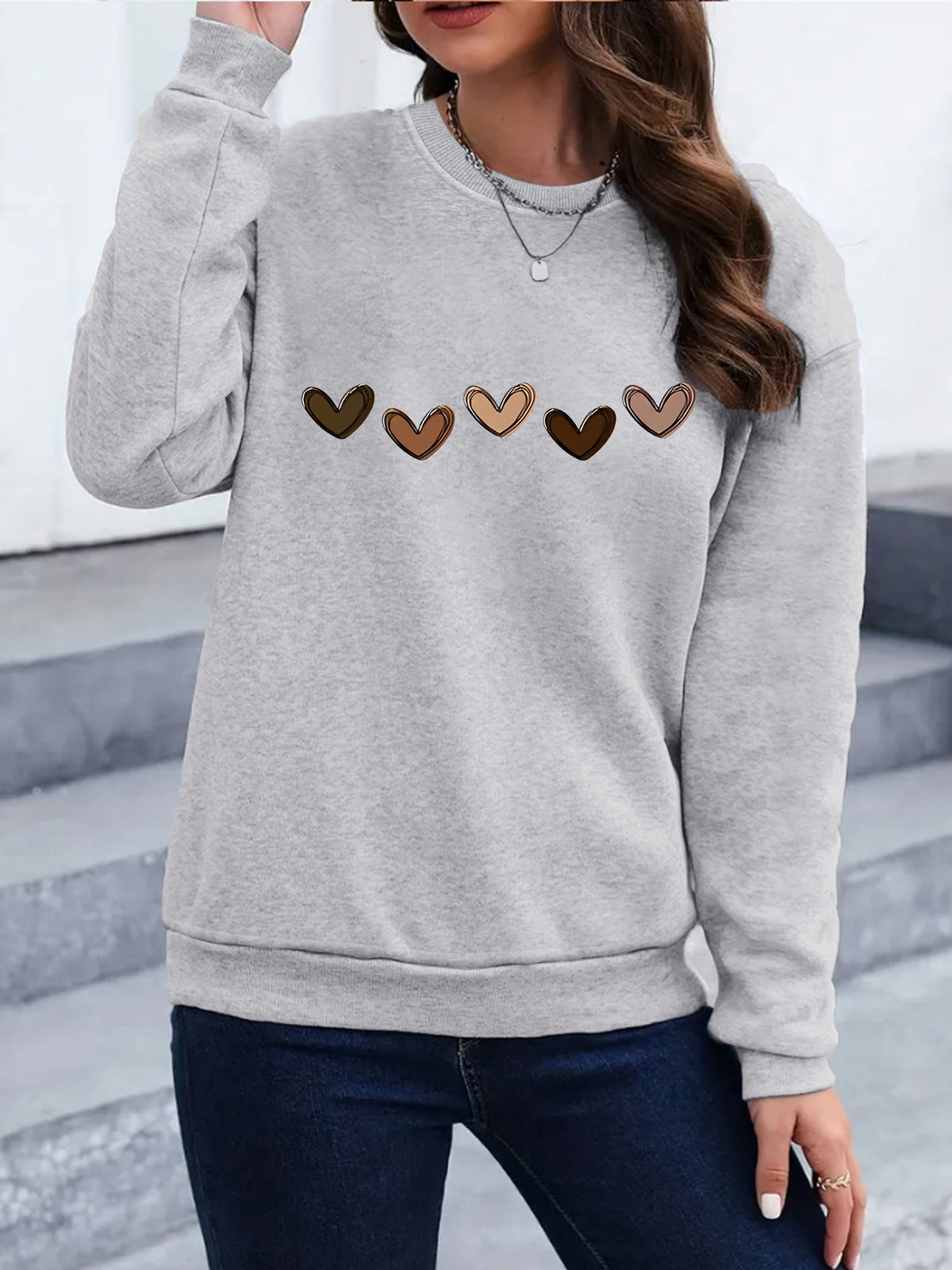 Heart printed loose hoodie