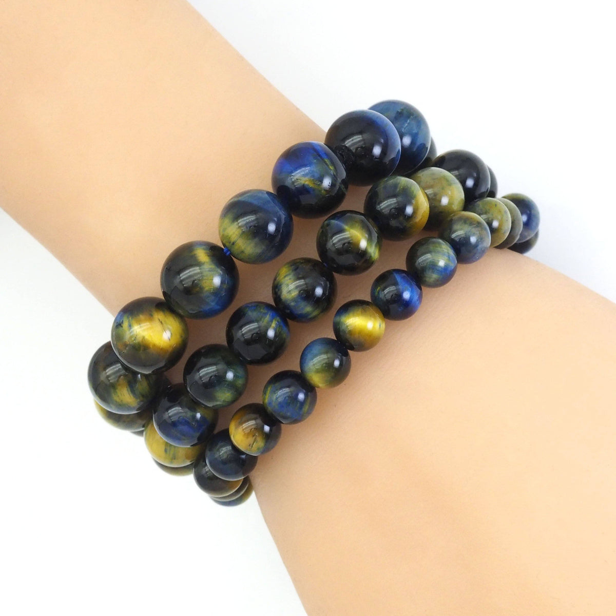 Golden Blue Tiger Eye Round Stretchy Bracelet, Sku#EF437
