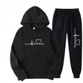 Heart Print Long Sleeve Pullover Hoodie Sweatshirt and Pants Two-Piece Set
