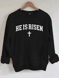 Letter printed round neck fleece hoodie