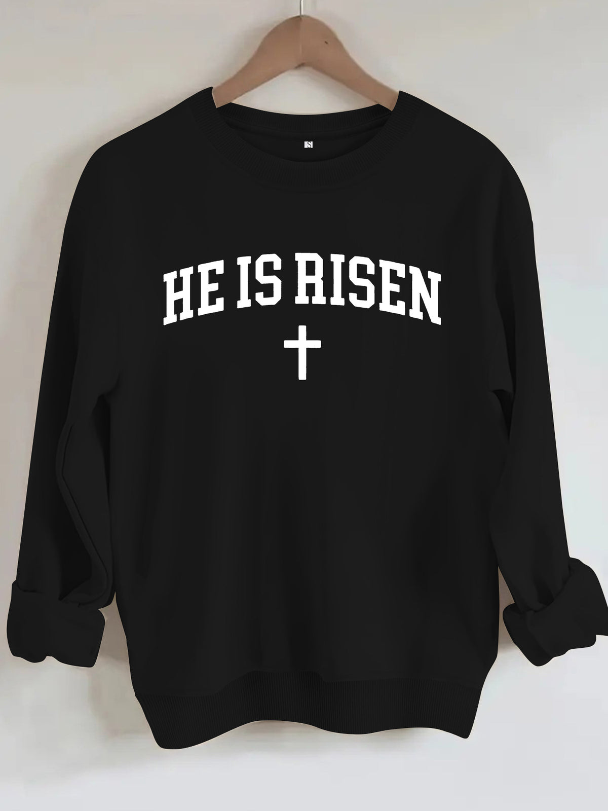 Letter printed round neck fleece hoodie