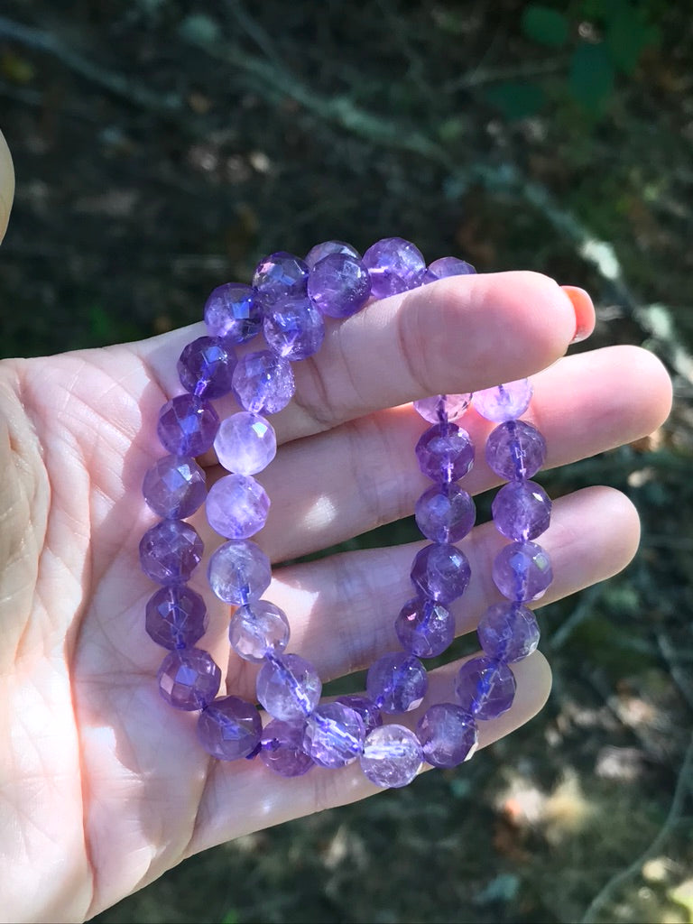 Amethyst 8mm Faceted Bracelet for Spiritual Support, Stretchy