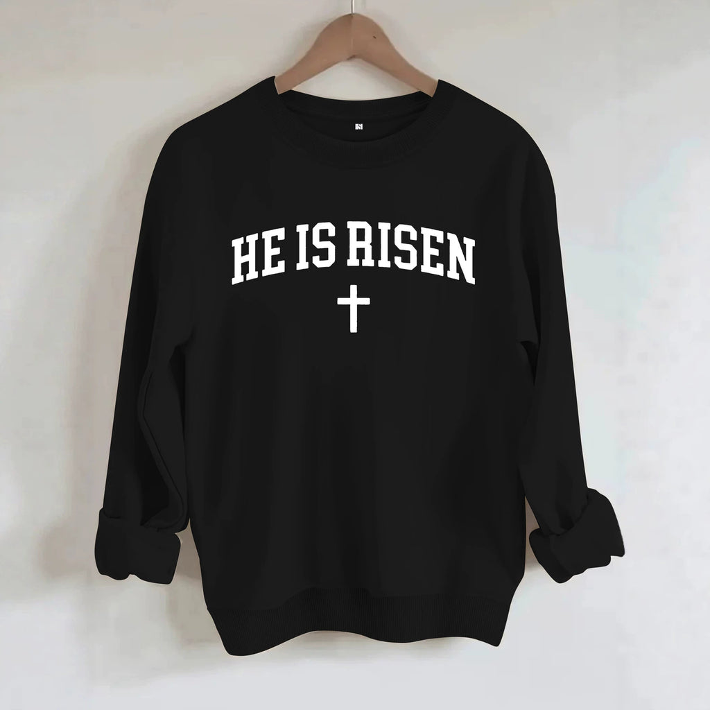 Letter printed round neck fleece hoodie