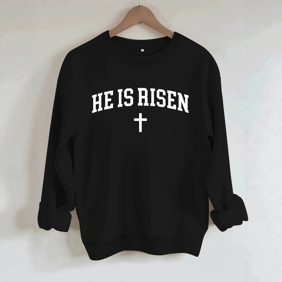 Letter printed round neck fleece hoodie