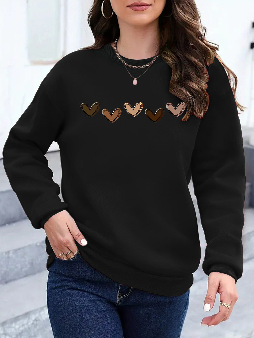 Heart printed loose hoodie