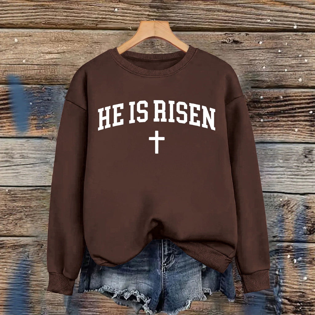 Letter printed round neck fleece hoodie