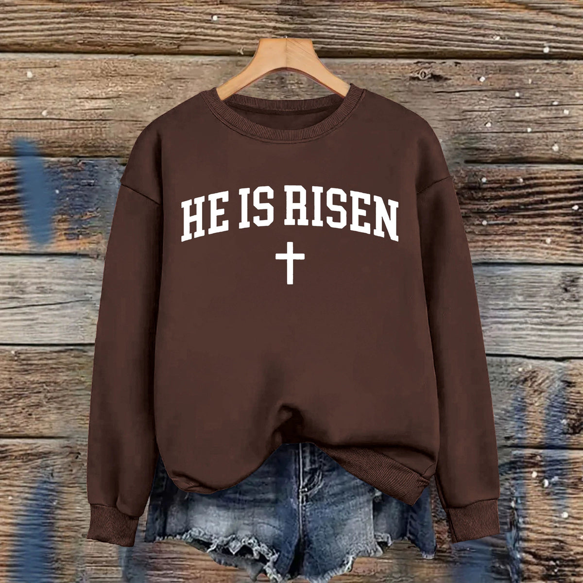 Letter printed round neck fleece hoodie