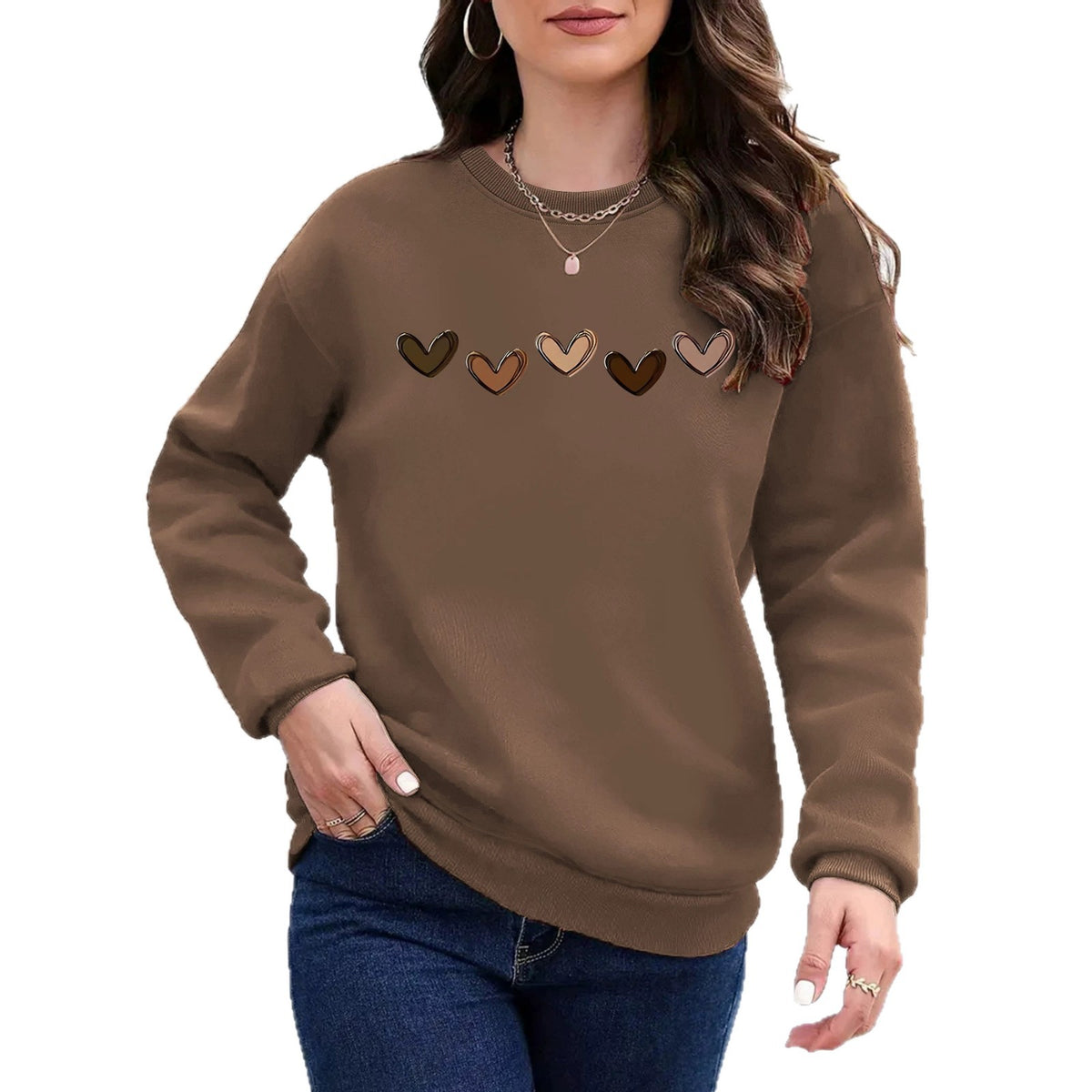 Heart printed loose hoodie