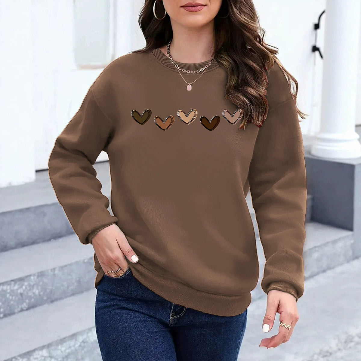 Heart printed loose hoodie