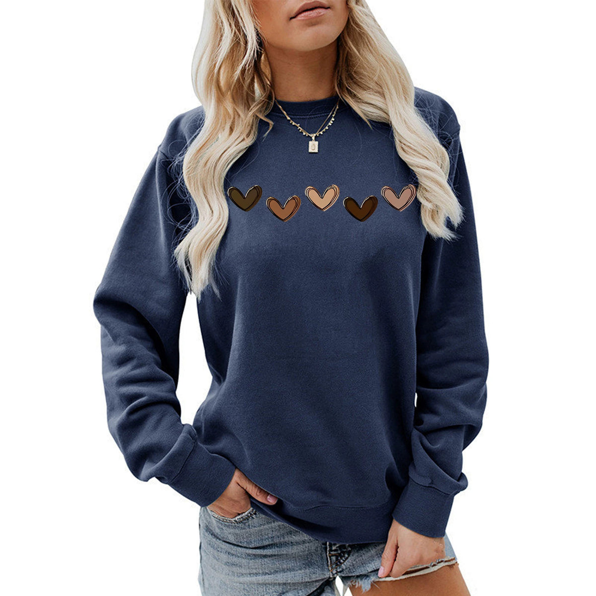 Heart printed loose hoodie