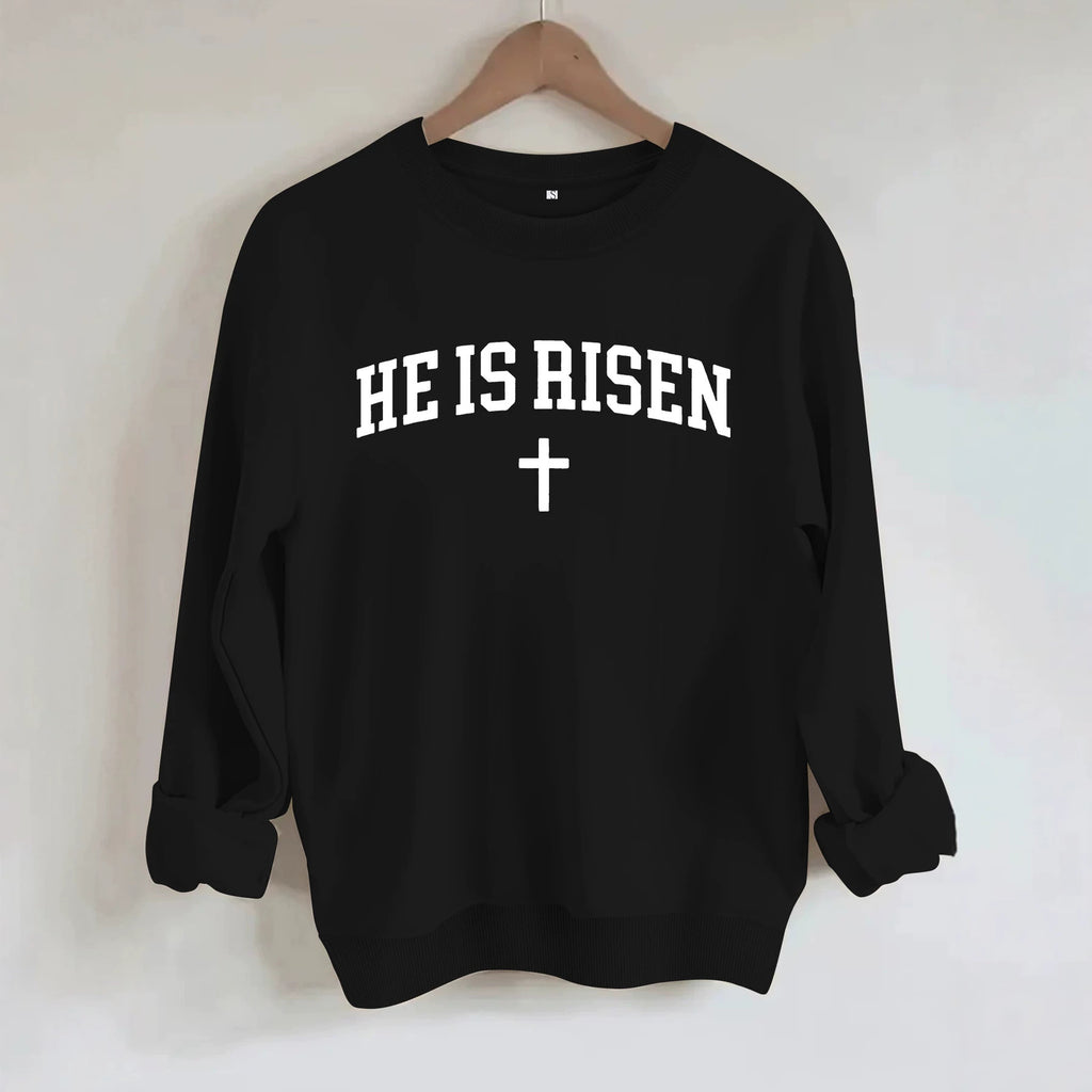 Letter printed round neck fleece hoodie