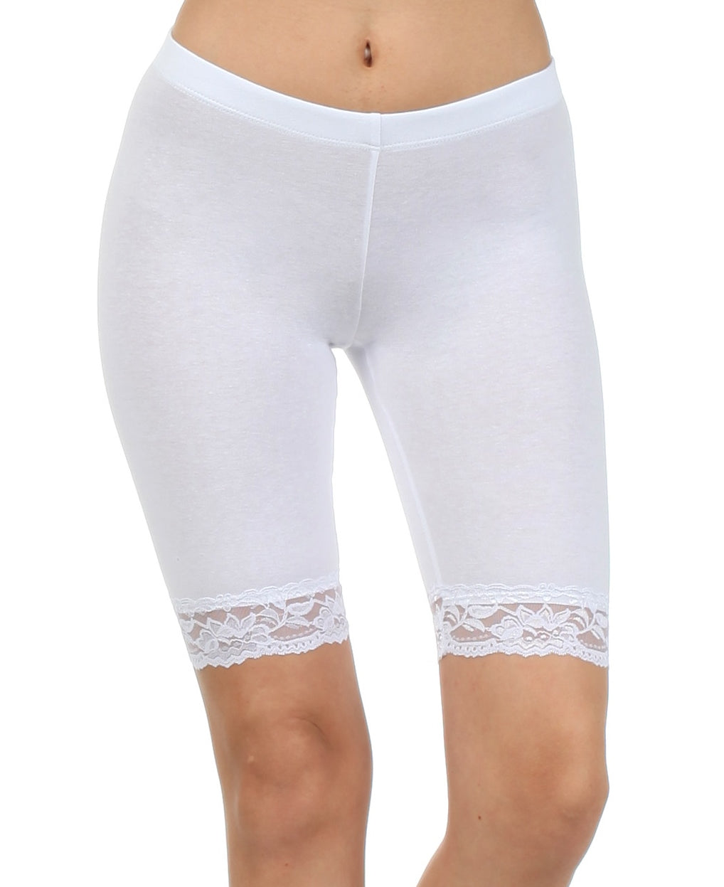 Sakkas Cotton Blend Lace Trim Stretch Bike Shorts - Made in USA