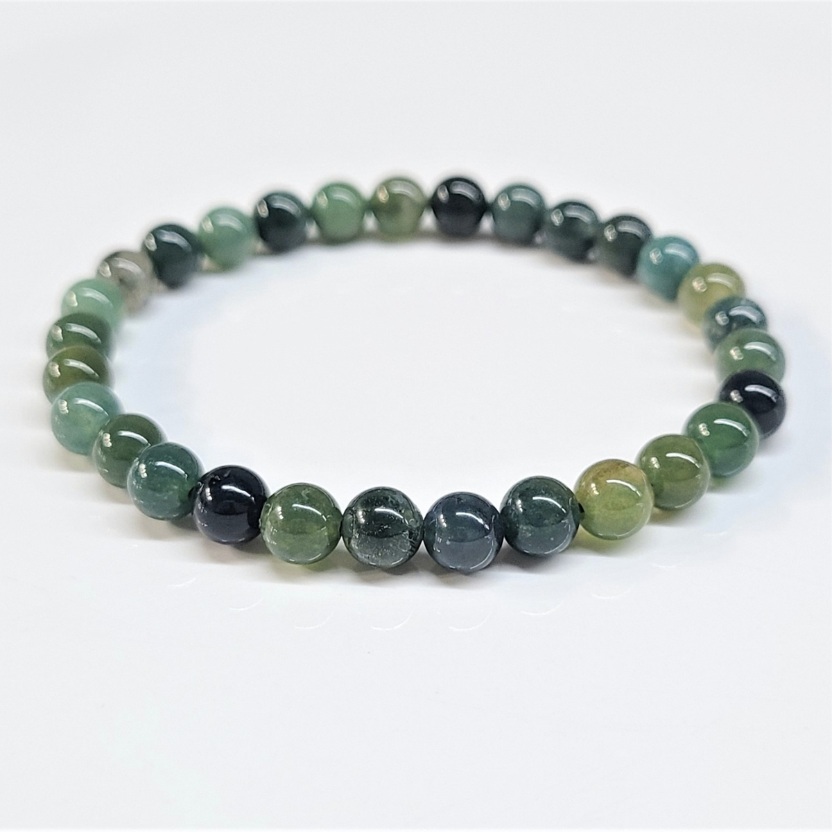 Moss Agate Round Bead Bracelet - The Gardener's Stone