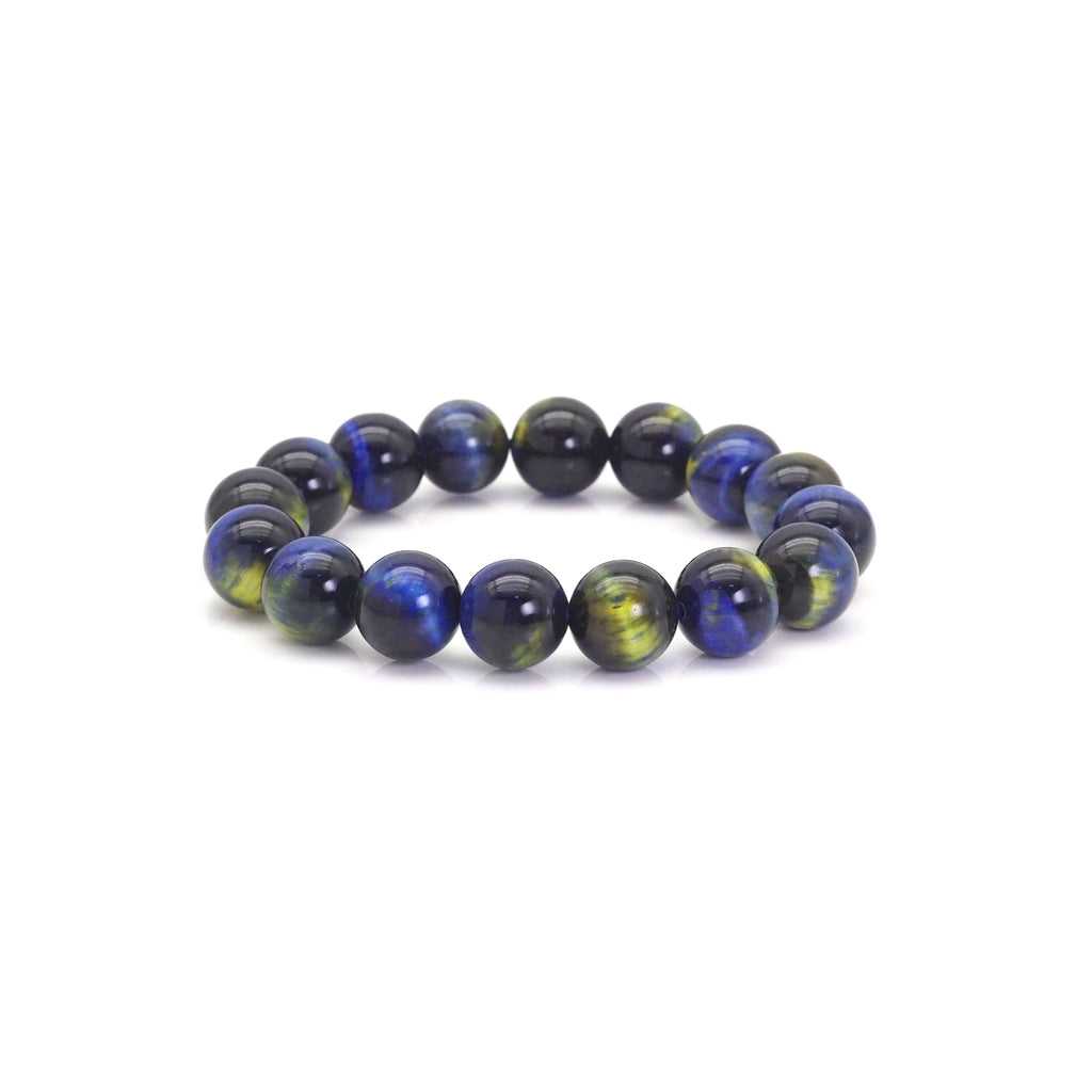 Golden Blue Tiger Eye Round Stretchy Bracelet, Sku#EF437