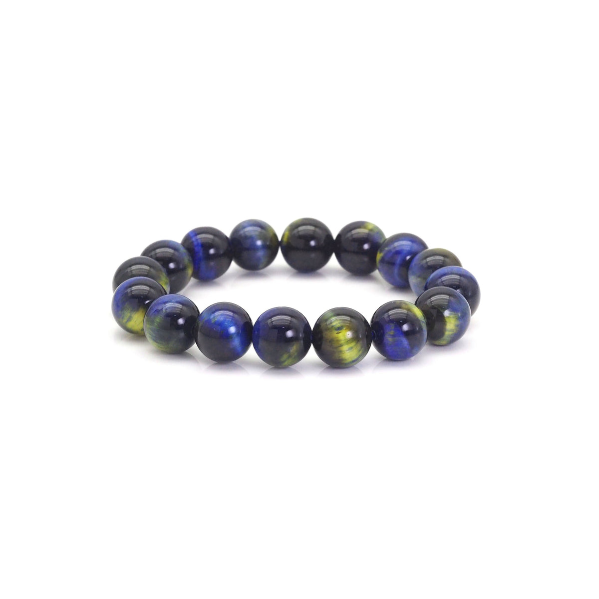 Golden Blue Tiger Eye Round Stretchy Bracelet, Sku#EF437