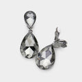 Women's Glass Crystal Double Teardrop Clip on Evening Dangle Earrings